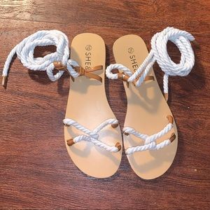 White Tie Up Sandals